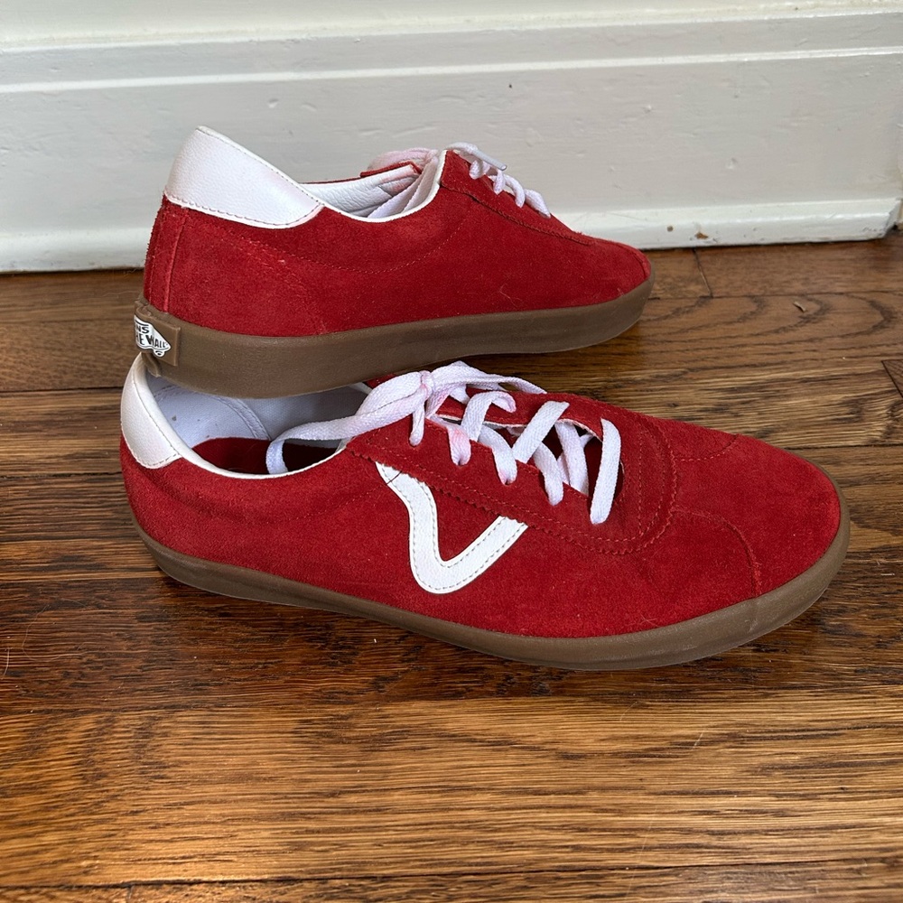 Vans Sports Low Red and White Suede Sneakers Men 9.5 Women 11